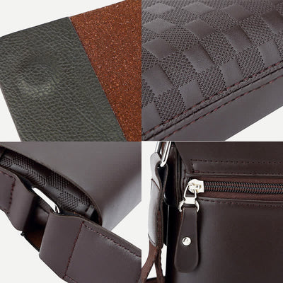 Small Messenger Bag for Men Plaid PU Leather Crossbody Shoulder Bag