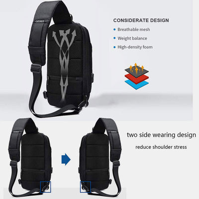 Multi-Pocket Fashion Sling Bag Chest Bag with Passport Lock USB Charging Port