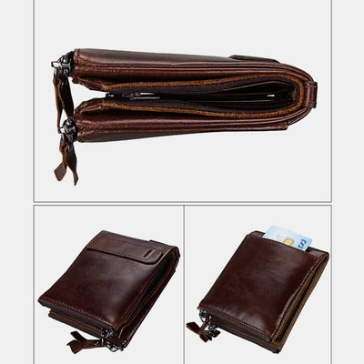 Large Capacity Leather Wallet RFID Blocking Bifold Flip Mens Wallet