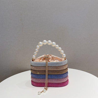 Diamond Pearl Chain Bag For Women Party Drawstring Crossbody Bag