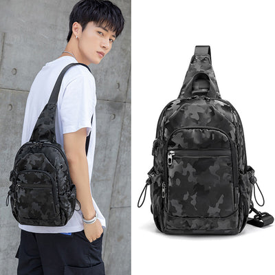 Unisex Small Black Sling Crossbody Shoulder Bag Daypack with USB Charger