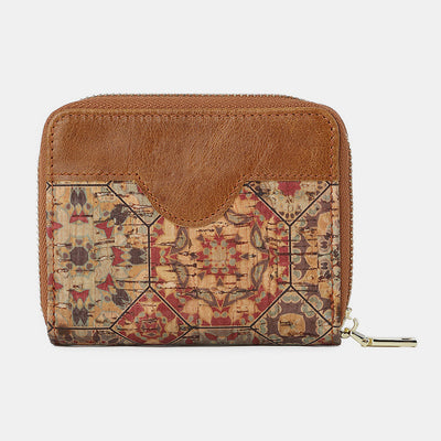 RFID Multi-Slot Genuine Leather Vintage Printing Short Wallet Card Holder