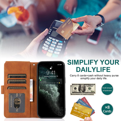 Wallet Case for iPhone Samsung Durable Flip Lanyard Strap Wristlet Zipper Card Holder