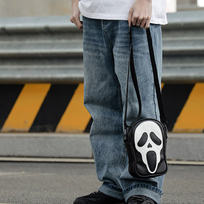 Crossbody Bag For Party Funny Ghost Skull Pattern Leather Pack