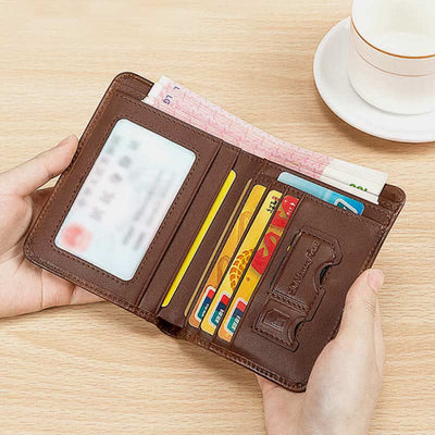 RFID Blocking Cowhide Leather Wallet Retro Roomy Front Pocket Wallet
