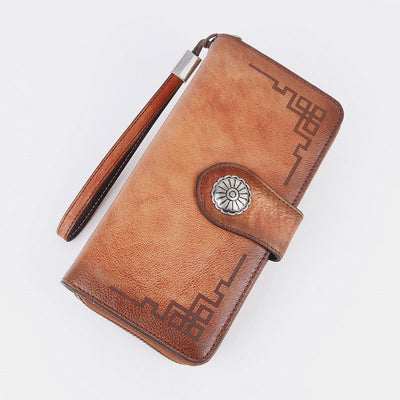 Genuine Leather Clutch Zipper Long Cellphone Wallet Purse with Removable Wristlet