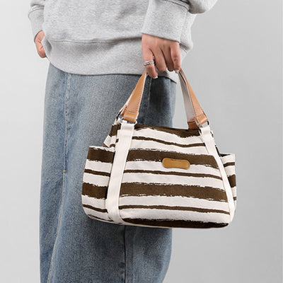 Casual Tote Bag For Women Daily Use Striped Canvas Bag