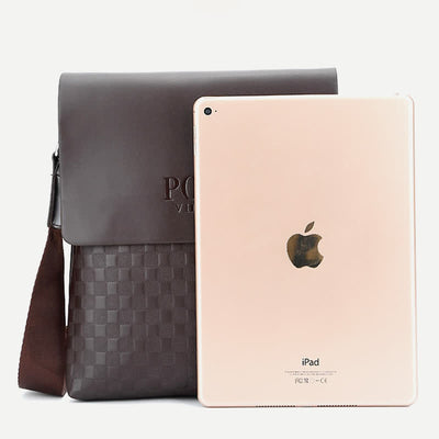 Small Messenger Bag for Men Plaid PU Leather Crossbody Shoulder Bag