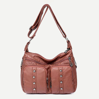 Mulit-Pocket Crossbody Purse for Women Retro Rivets Leather Shoulder Handbag