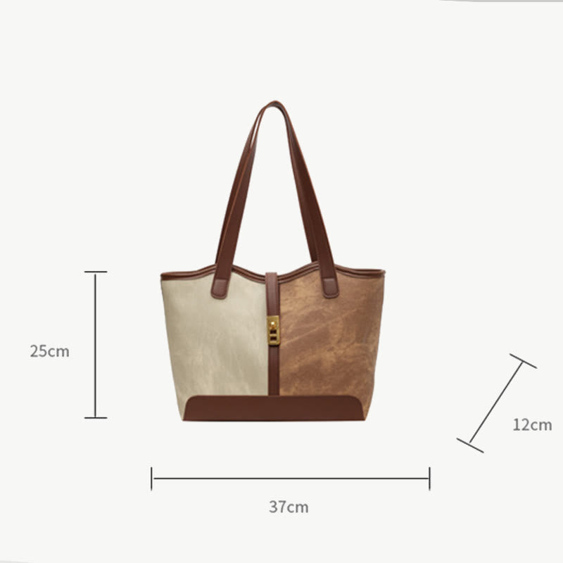 Elegant Color Matching Tote Large Leather Shoulder Purse For Women