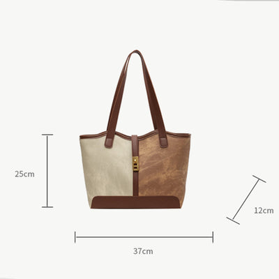 Elegant Color Matching Tote Large Leather Shoulder Purse For Women