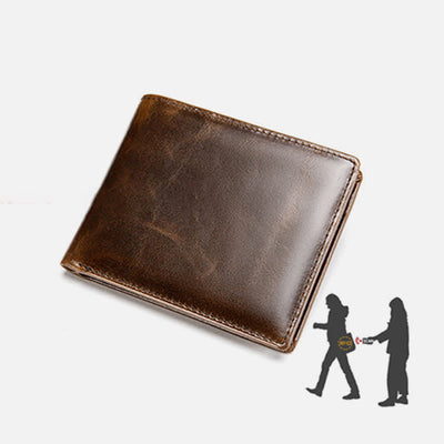 Men's Genuine Leather RFID Blocking Bifold Filp Wallet with ID Window