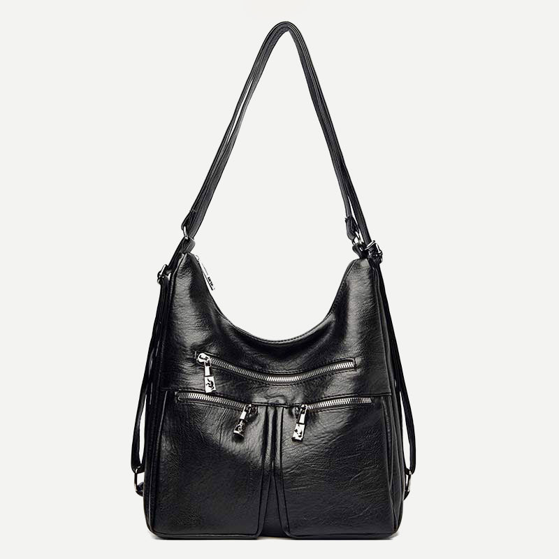 3 Way Use Backpack Multi Pocket Leather Zip Crossbody Shoulder Bag