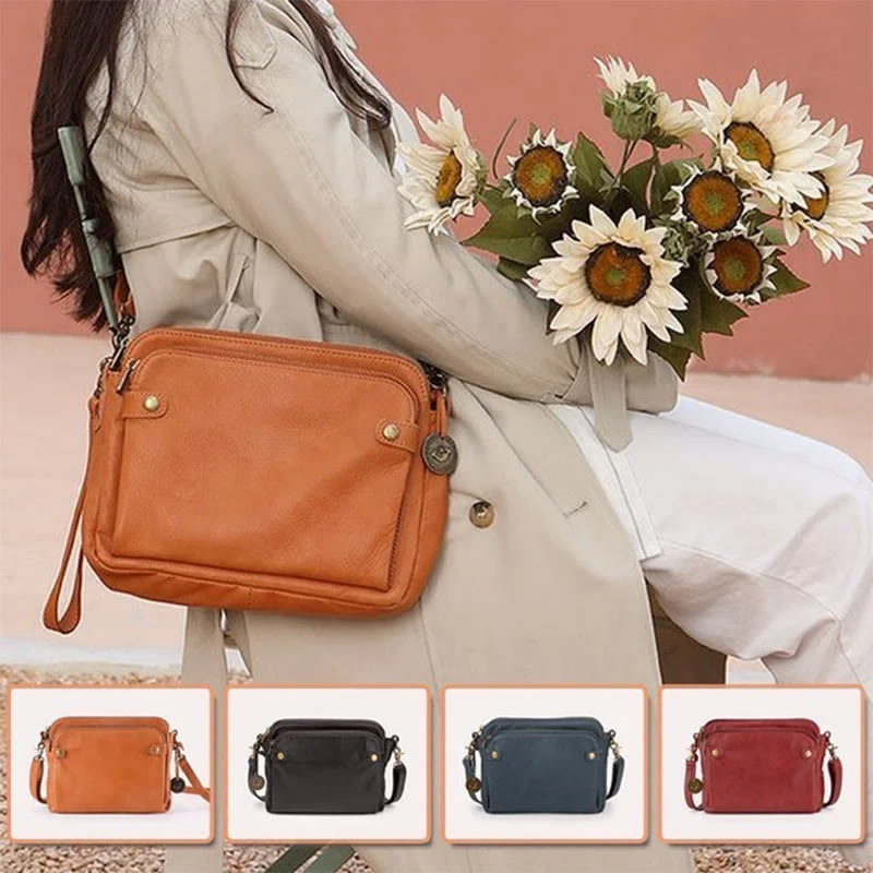 Vintage Three Layer Leather Crossbody Shoulder Bag For Women
