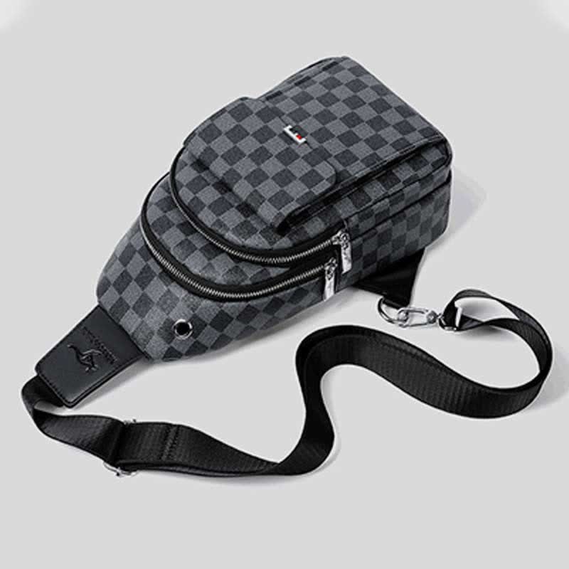 Multipurpose Casual Plaid Leather Sling Bag for Men Crossbody Shoulder Backpack