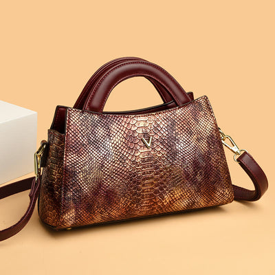 Top-Handle Bag For Women Snakeskin Grain Shape Elegant Crossbody Bag