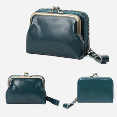 Genuine Leather Coin Purse Pouch Wallet Change Purse with Detachable Pocket