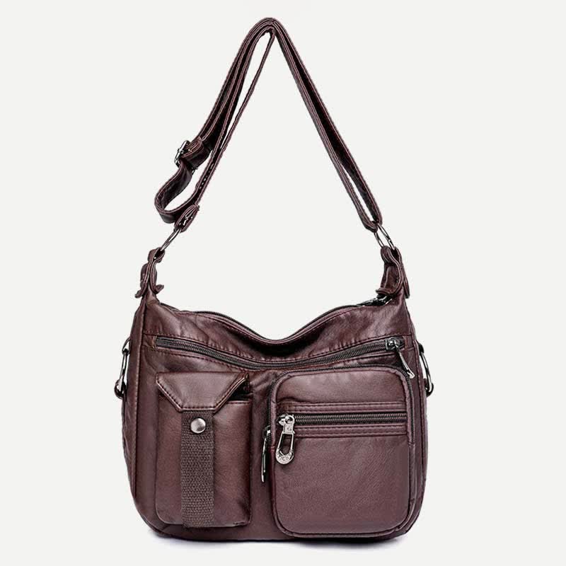 Women Soft Leather Crossbody Purse Double Compartment Roomy Handbag Shoulder Bag