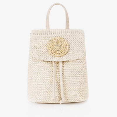 Women Straw Backpack Summer Beach Woven Drawstring Handbag Shoulder Bag