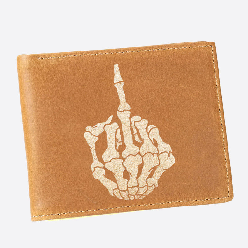 Skull One Finger Salute Engrave Wallet For Men RFID Purse