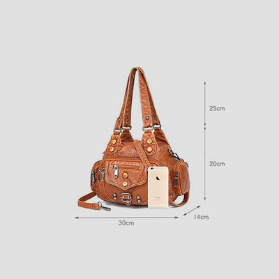Tote Bag For Women Vintage Riveted Multi-Pocket Leather Crossbody Bag