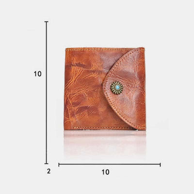 Retro Bifold Wallet Pouch for Women Men Cowhide Leather Small Coin Purse