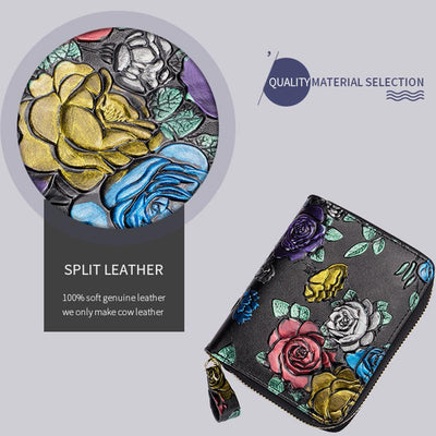 RFID Multi-Slot Elegant Hand-Painted Floral Wallet Card Holder