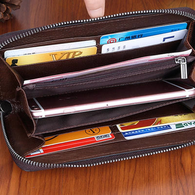 Wallet for Women Vintage Genuine Leather Printing Daily Shopping Handbag