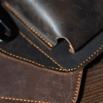 Vintage Outdoor Activity Genuine Leather Waist Phone Bag with Keychain