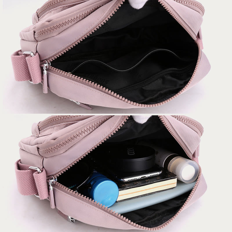 4 Zip Crossbody Bag Lightweight Nylon Purse for Women