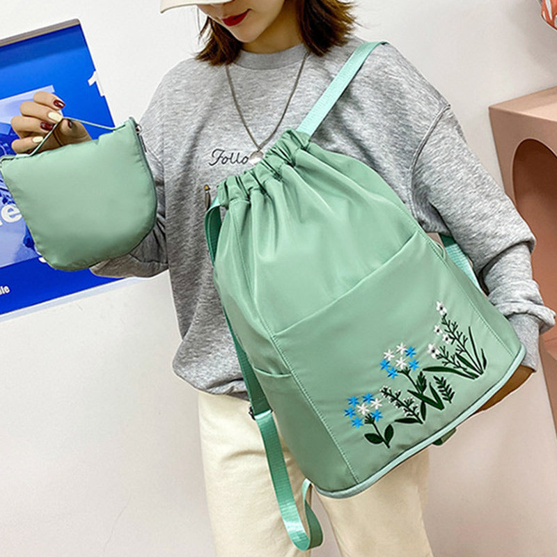 Large Capacity Waterproof Foldable Floral Embroidery Fitness Travel Backpack