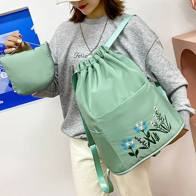 Large Capacity Waterproof Foldable Floral Embroidery Fitness Travel Backpack