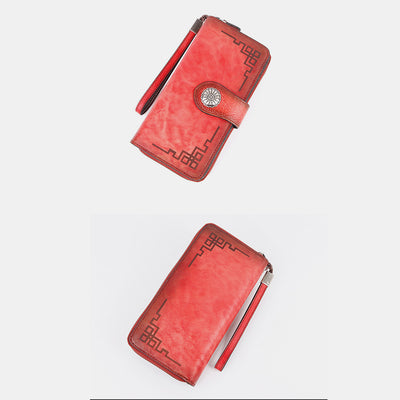 Genuine Leather Clutch Zipper Long Cellphone Wallet Purse with Removable Wristlet
