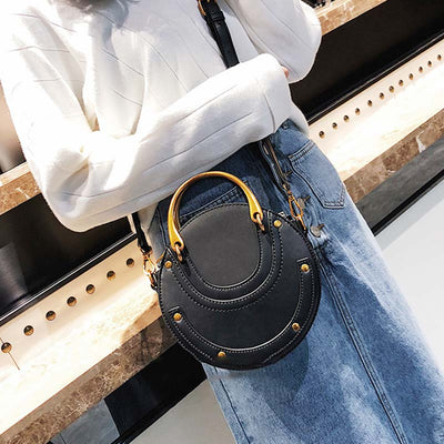 Large Capacity Round Shape Elegant Top-Handle Bag With Metallic Handle