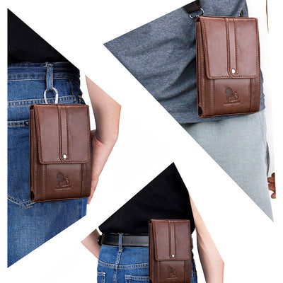 Genuine Leather Wallet Clutch Multi-Slot Waist Bag with Belt Loop Crossbody Strap