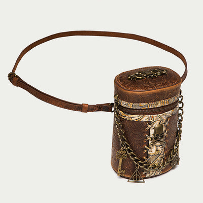 Vintage Crossbody Bag Fancy Skull Design Leather Bucket Bag