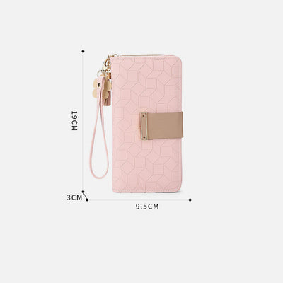 Square Plaid Money Clip Large Capacity Zipper Phone Wallet For Women