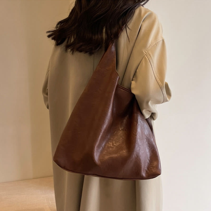 Large Tote Women Minimalist Solid Leather Commuter Shoulder Purse