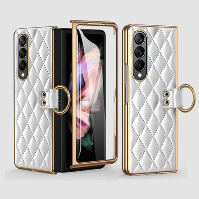 Phone Case For Galaxy Fold 4 Quilted Rhombic Ring Protective Case
