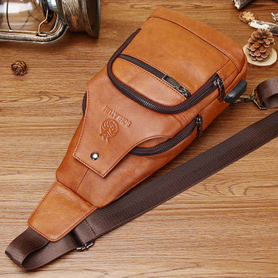 Genuine Leather Sling Bag Crossbody Backpack for Men Hiking Travel Daypack