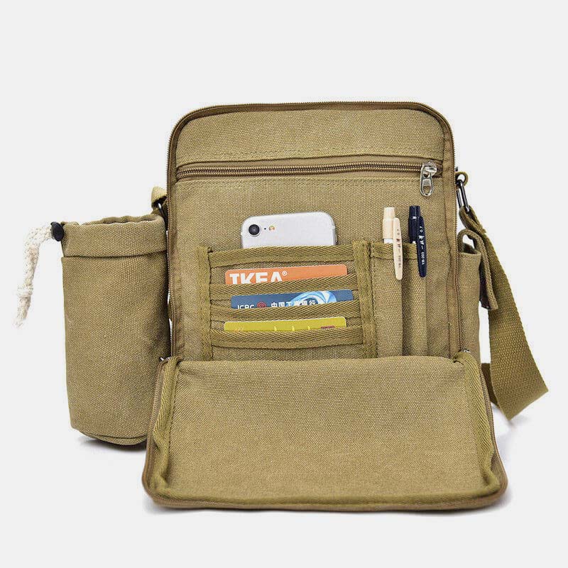 Vintage Canvas Crossbody Bag for Men Multifunctional Daypack Shoulder Bag
