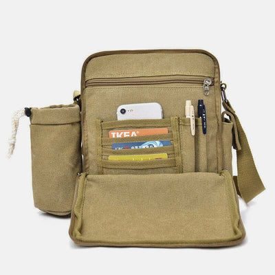 Vintage Canvas Crossbody Bag for Men Multifunctional Daypack Shoulder Bag