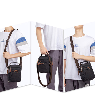 Vintage Multi-Carry Small Canvas Cross Body Purse Casual Shoulder Bag for Men