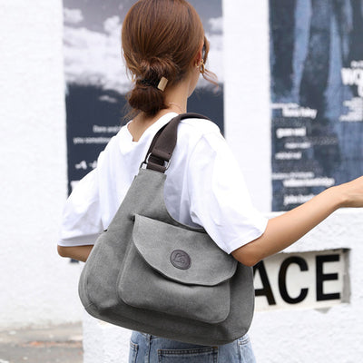 Multi-Pocket Hobo Handbag Casual Canvas Tote Purse Shoulder Bag