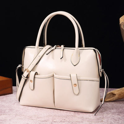 Retro Square Tote For Women Soft Oil Wax Leather Handbag