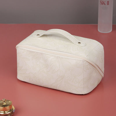 Cosmetic Bag For Women PU Leather Vintage Printing Travel Bag