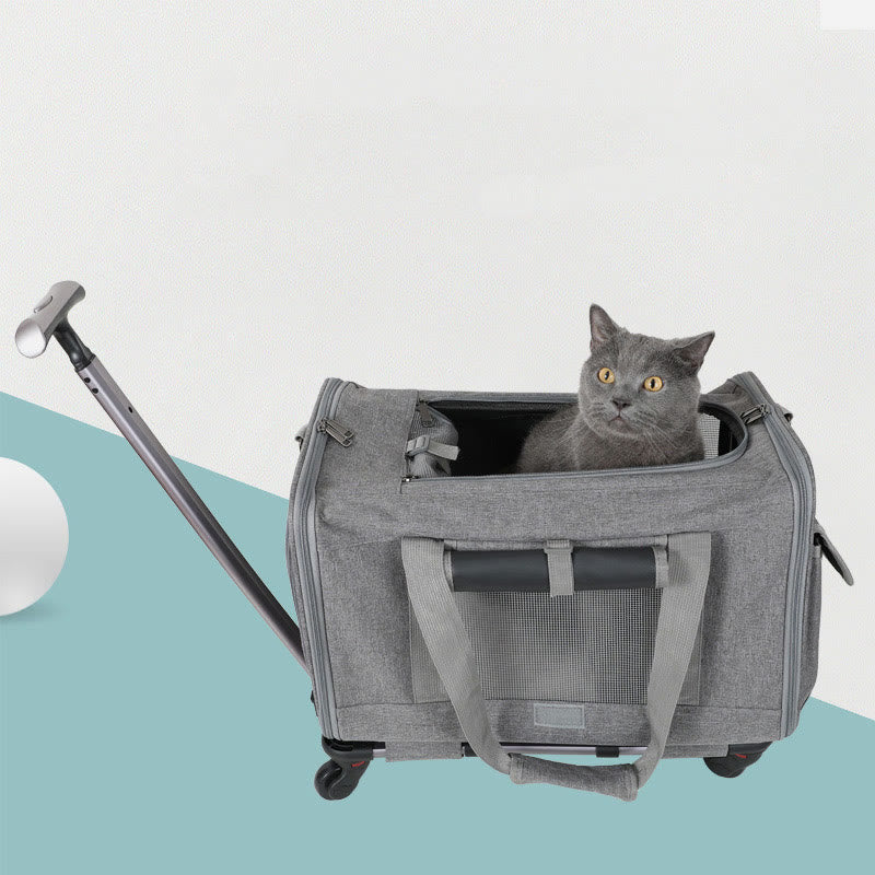 Rolling Pet Carrier Foldable Breathable Pull Rod Pet Bag