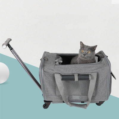 Rolling Pet Carrier Foldable Breathable Pull Rod Pet Bag