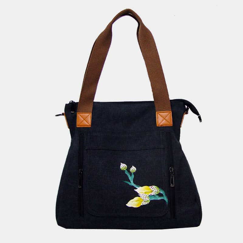 Floral Print Canvas Handbag for Women Top Handle Satchel Crossbody Bag
