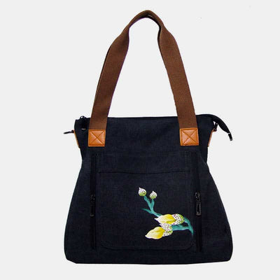 Floral Print Canvas Handbag for Women Top Handle Satchel Crossbody Bag